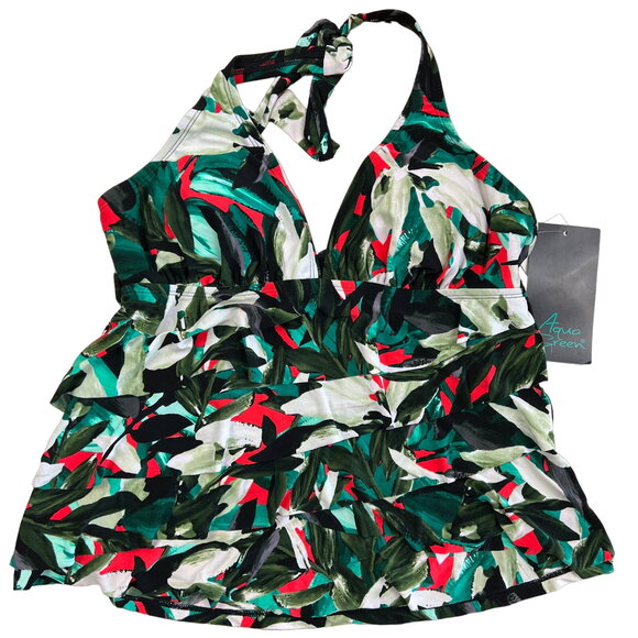 Aqua Green Black and Green Print Tiered Tankini Swim Suit - Size Small - NWT - Picture 1 of 8